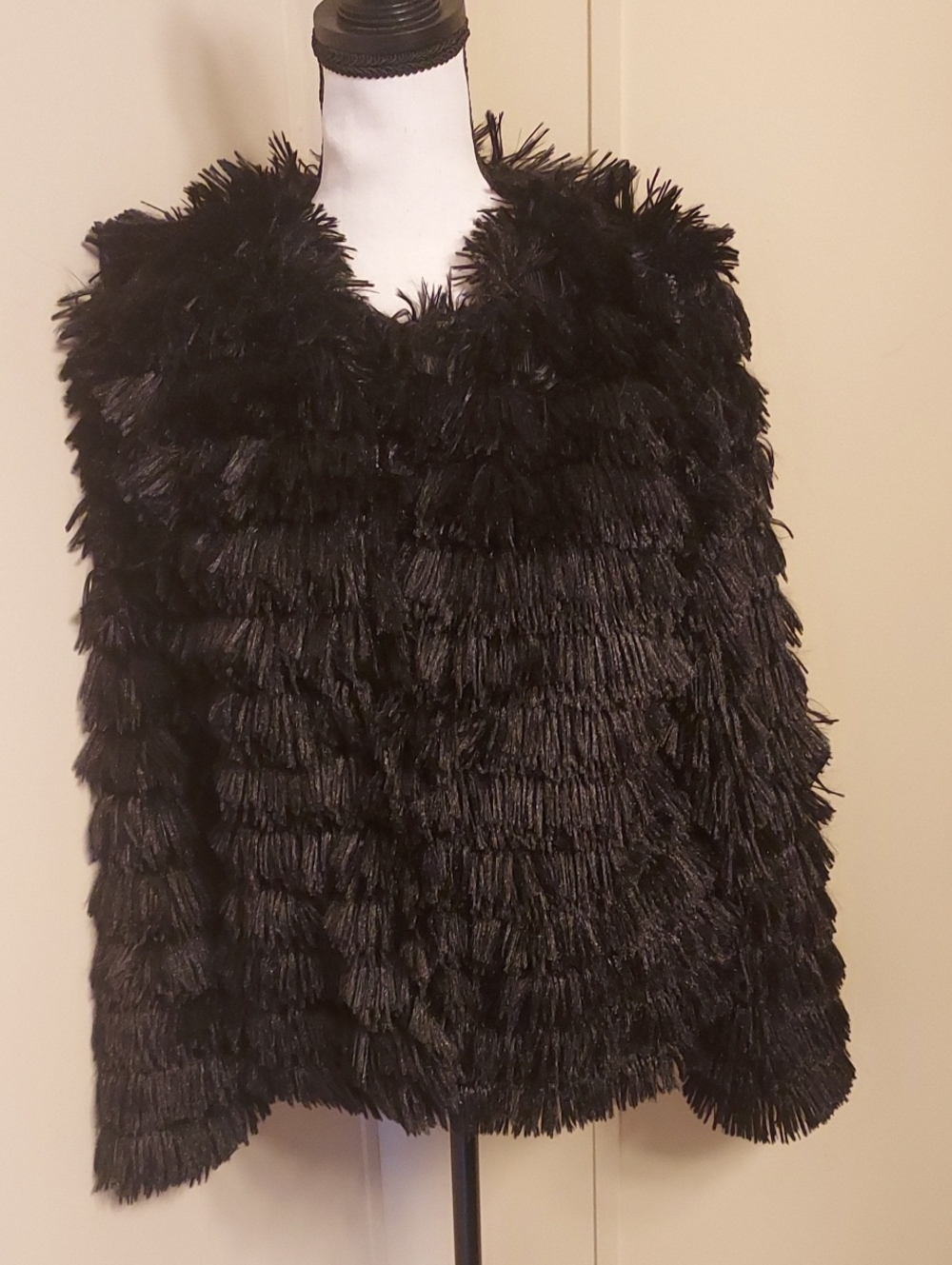 Black Faux Fur Fringe Women's Sweater Jacket